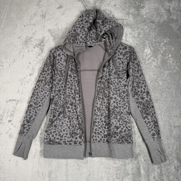 Athleta Sweatshirt Womens Large Gray Heather Libra Triumph Printed Hoodie Casual - Picture 3 of 11